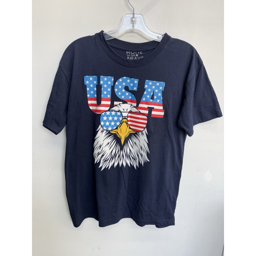 Boys T-shirt Size XL Navy Blue USA Eagle Home Of The Brave Patriotic 4th July